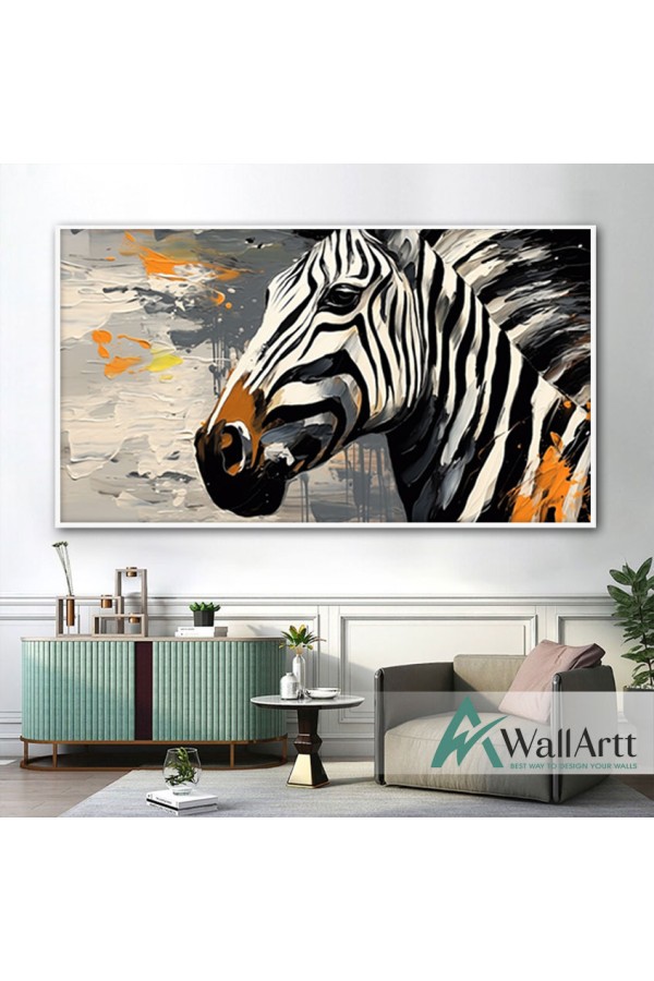 Orange Zebra 3d Heavy Textured Partial Oil Painting